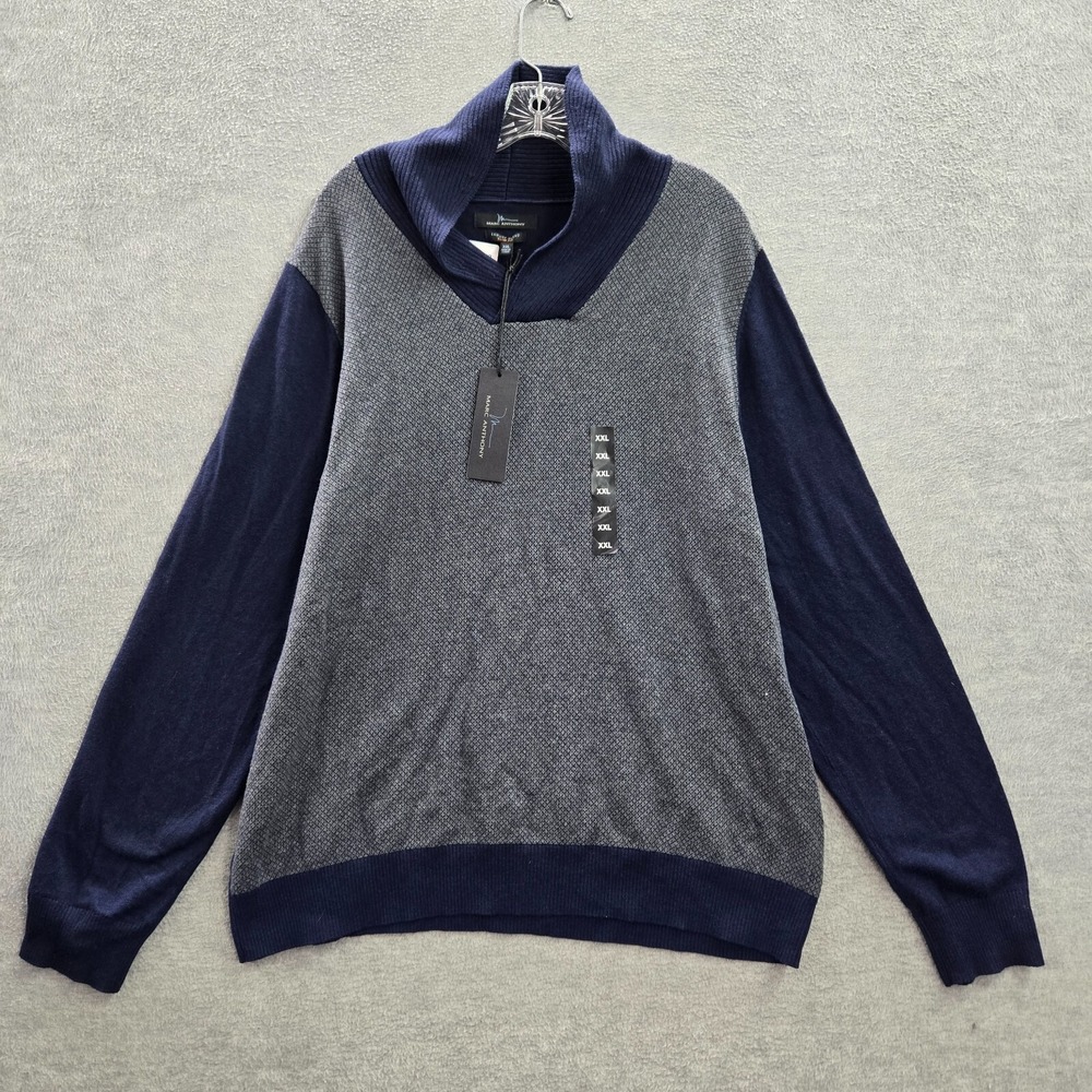 Marc Anthony Men Sweater 2XL‎ Blue Cashmere Wool Blend Shawl Collar Slim Fit NWT